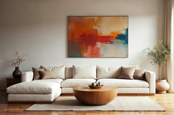 Elegant living room in Chromepet with modern furniture, warm lighting, and stylish décor.